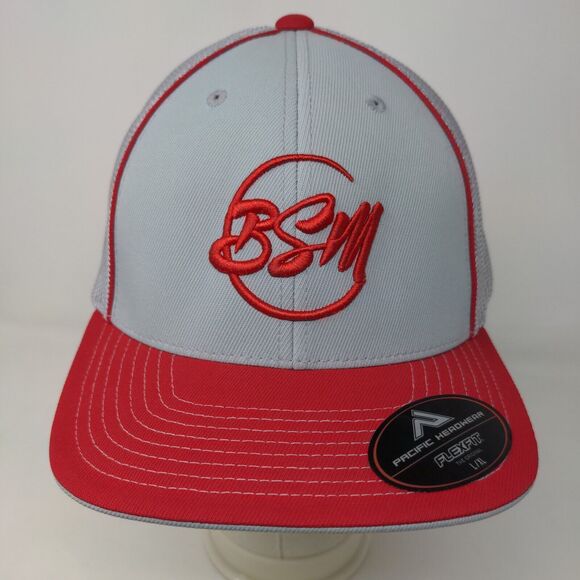 Pacific Headwear Men's Fitted Hat Gray Size L/XL 7 3/8 - 8 Embroidered BSM Logo - Picture 2 of 11
